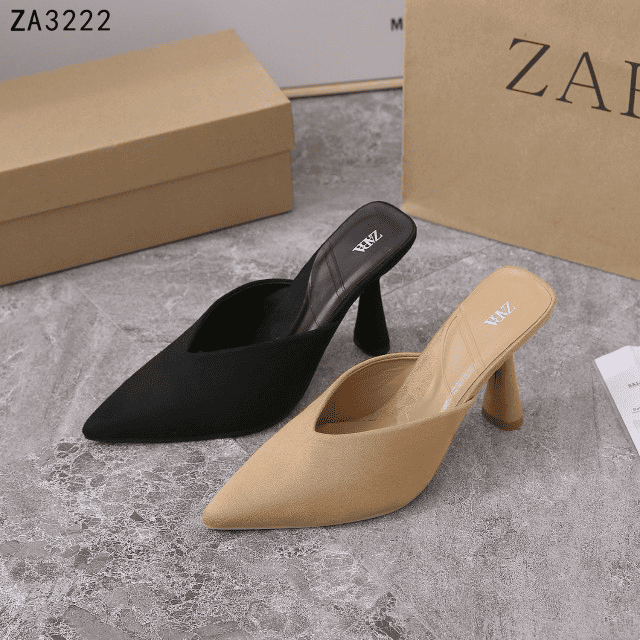Sepatu Zara Suede Pointed Toe Mules ZA3222 Semi Platinum (Kode: ZAR223)