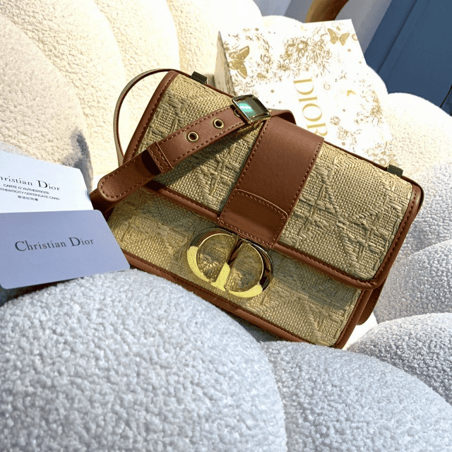 Tas Christian Dior 30 Montaigne Natural Cannage Raffia Bag SS22