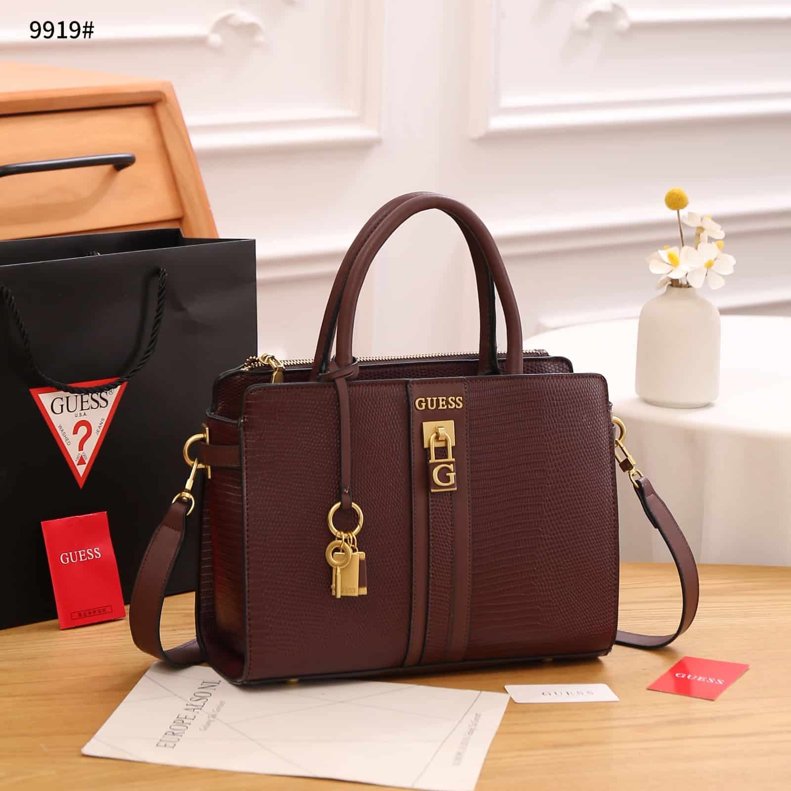 Tas Guess 9919 Ginvera Elite Society Satchel Bag Semi Platinum