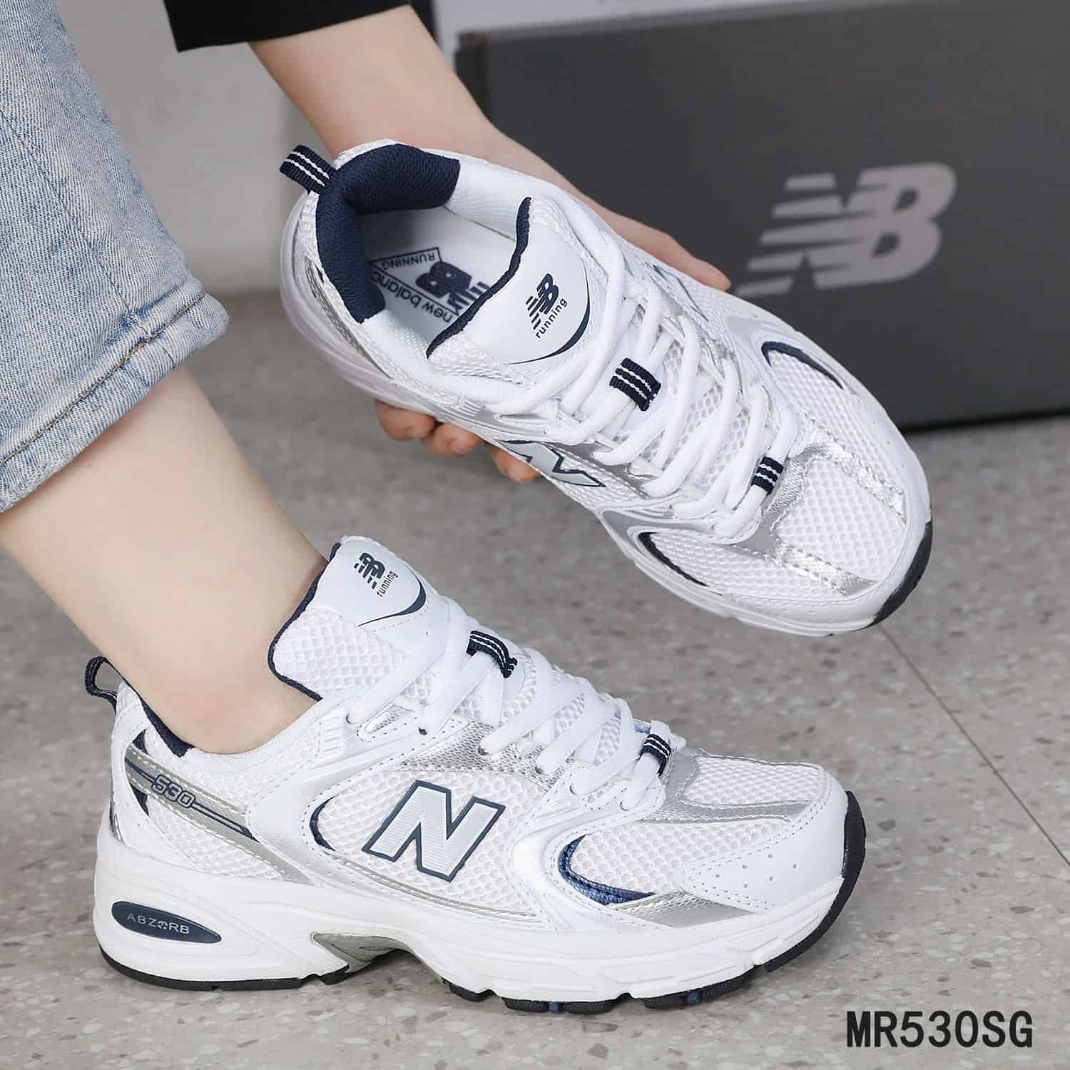 Sepatu New Balance Running Shoes White Retro Navy MR530SG Semi Ori