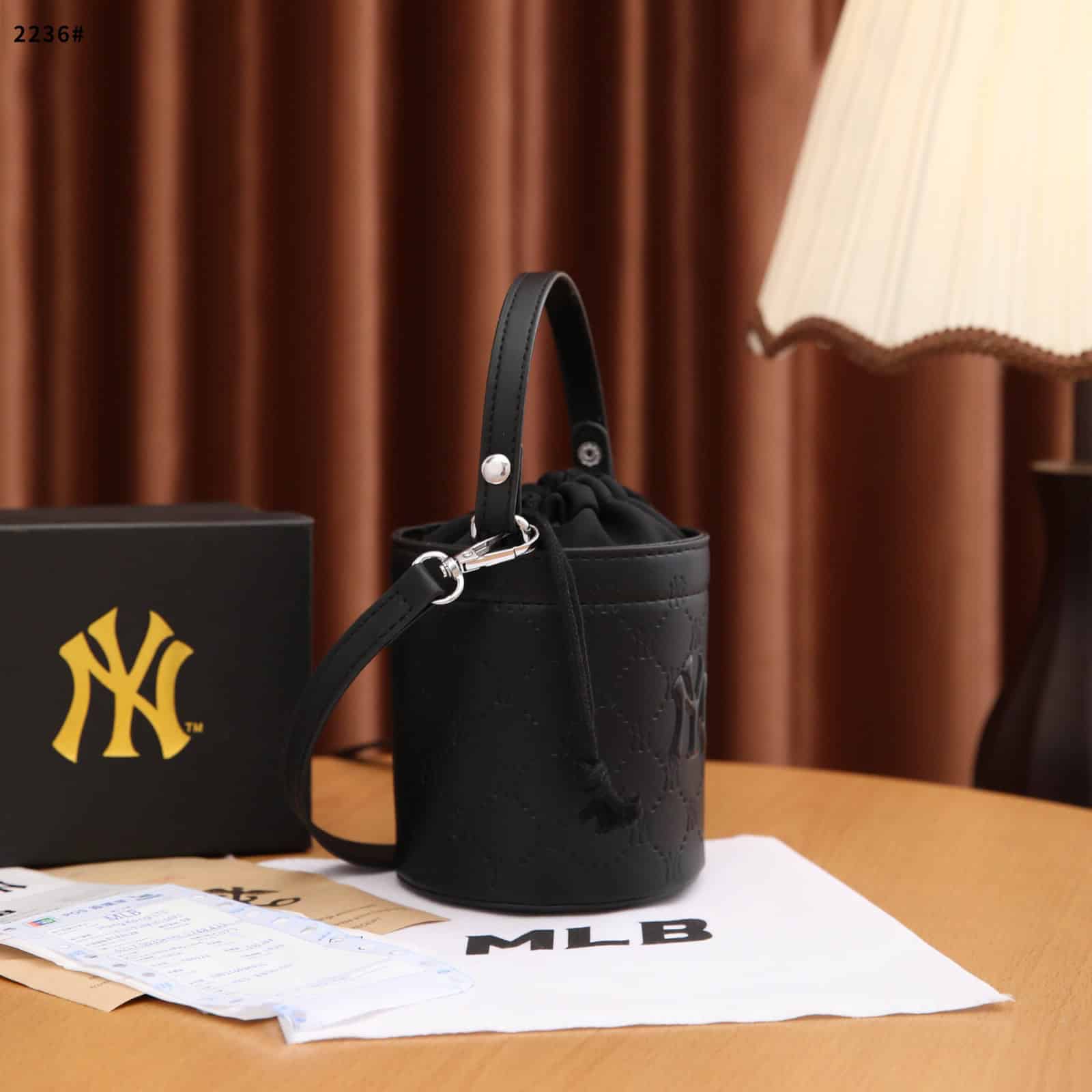 Tas MLB 2236 Nano Bucket Bag in Black Semi Platinum (Kode: FAS384