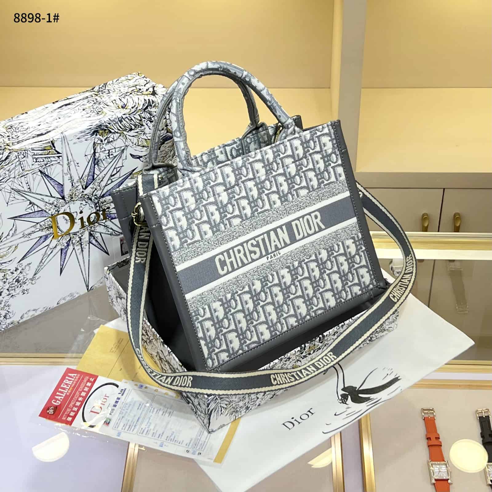 バッグ christianDior Tas Dior 8898-1 Dior Oblique Book Tote Bag Semi Platinum (Kode