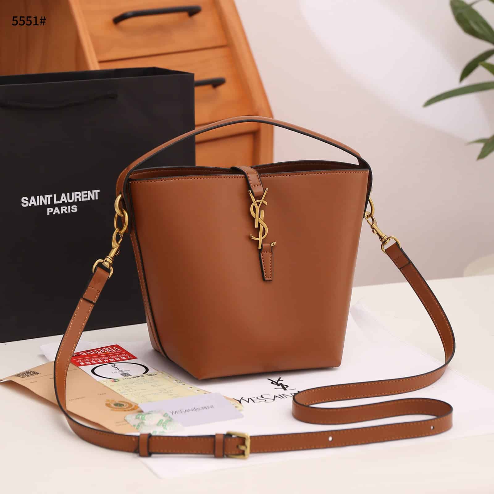 Tas YSL 5551 Yvest Saint Laurent Leather Small Bucket Bag Semi