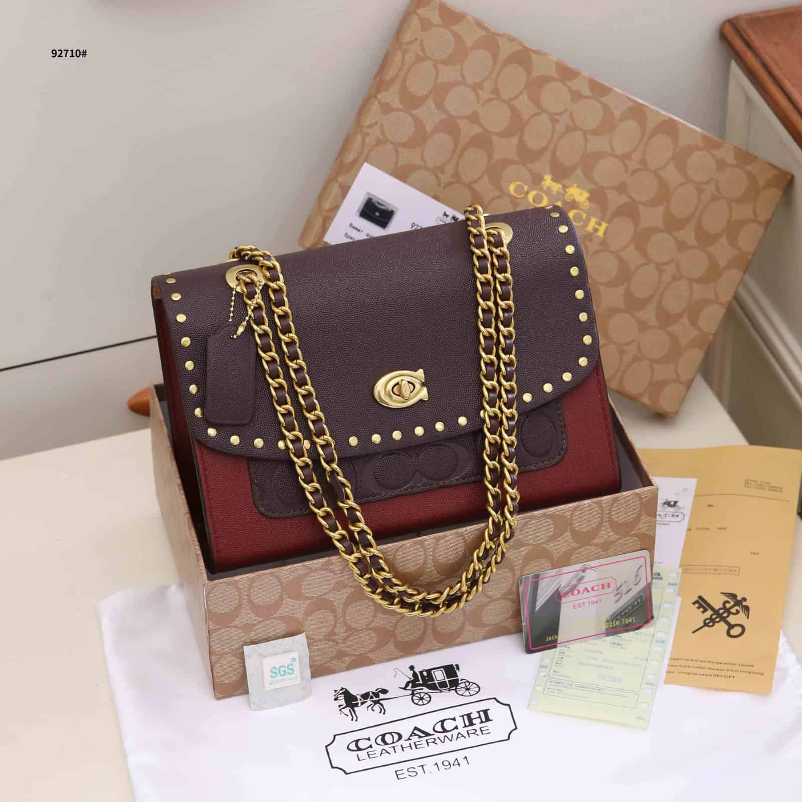 Handbag Coach Parker Signature Leather With Rivets Coach Parker