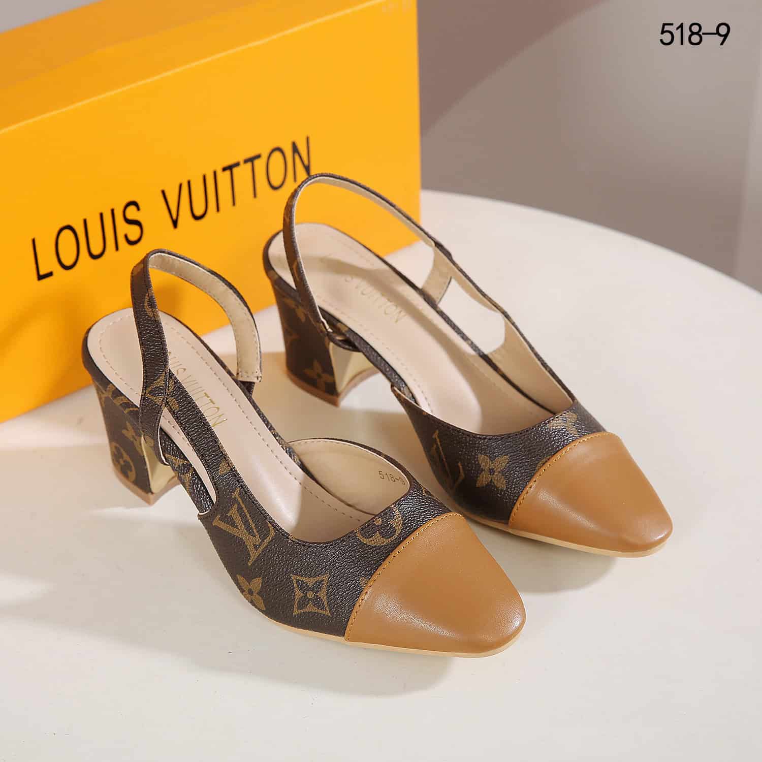 Women's Shoes Louis Vuitton Chunky Heel Sandals Sepatu Louis Vuitton 518-9  Monogram Damier Toe Cap Block Heels