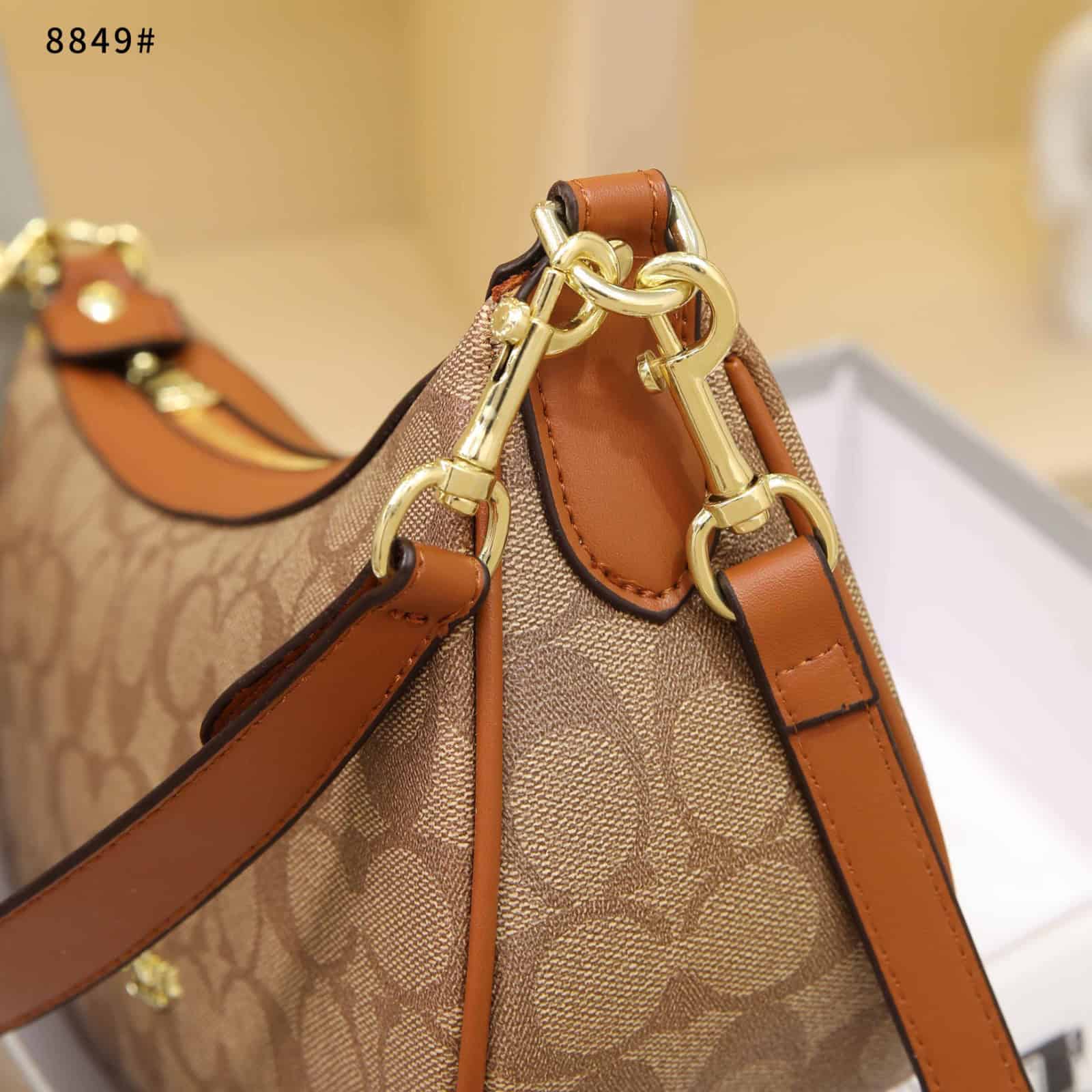 Tas Coach 8849 Leather & Signature Canvas Hobo Shoulder Bag Semi 