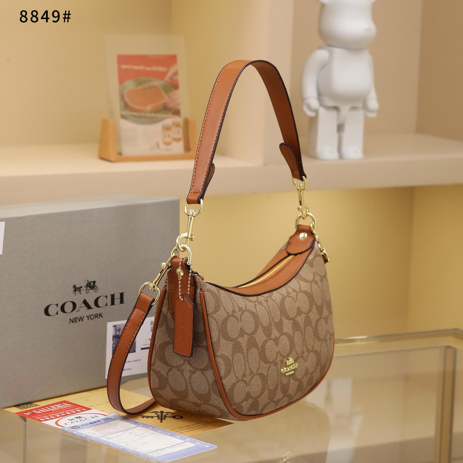 Tas Coach 8849 Leather & Signature Canvas Hobo Shoulder Bag Semi 