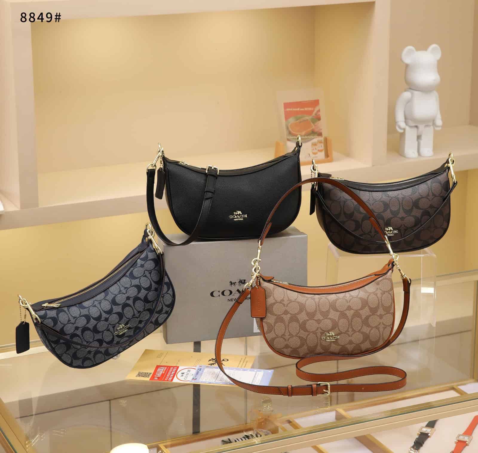 Tas Coach 8849 Leather & Signature Canvas Hobo Shoulder Bag Semi 