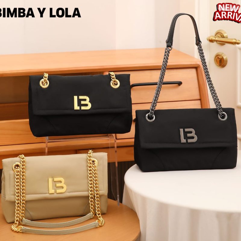 Tas Bimba Y Lola Flap Shoulder Bag Foldover Top With Magnetic Fastener Leather And Long Chain-Link Top Handles Semi Original (Kode: BIM126)