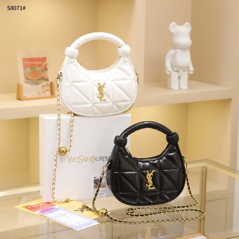 Tas YSL S8071 Yvest Saint Laurent Handbag Crescent Bag With Chain Gold Semi Platinum (Kode: YSL262)