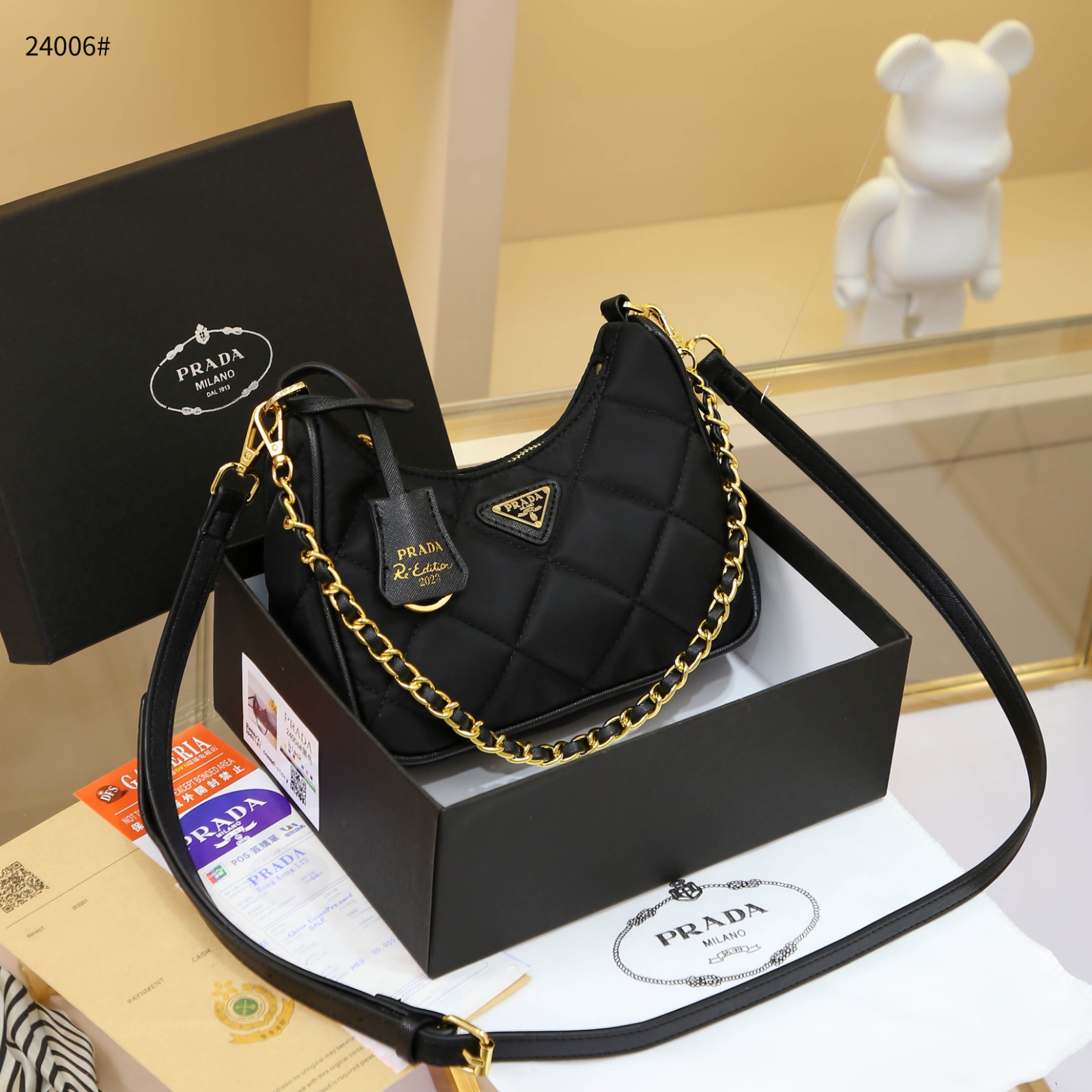 Tas Prada 24006 Re-Edition 2023 Chaine Re-Nylon Mini Bag Black