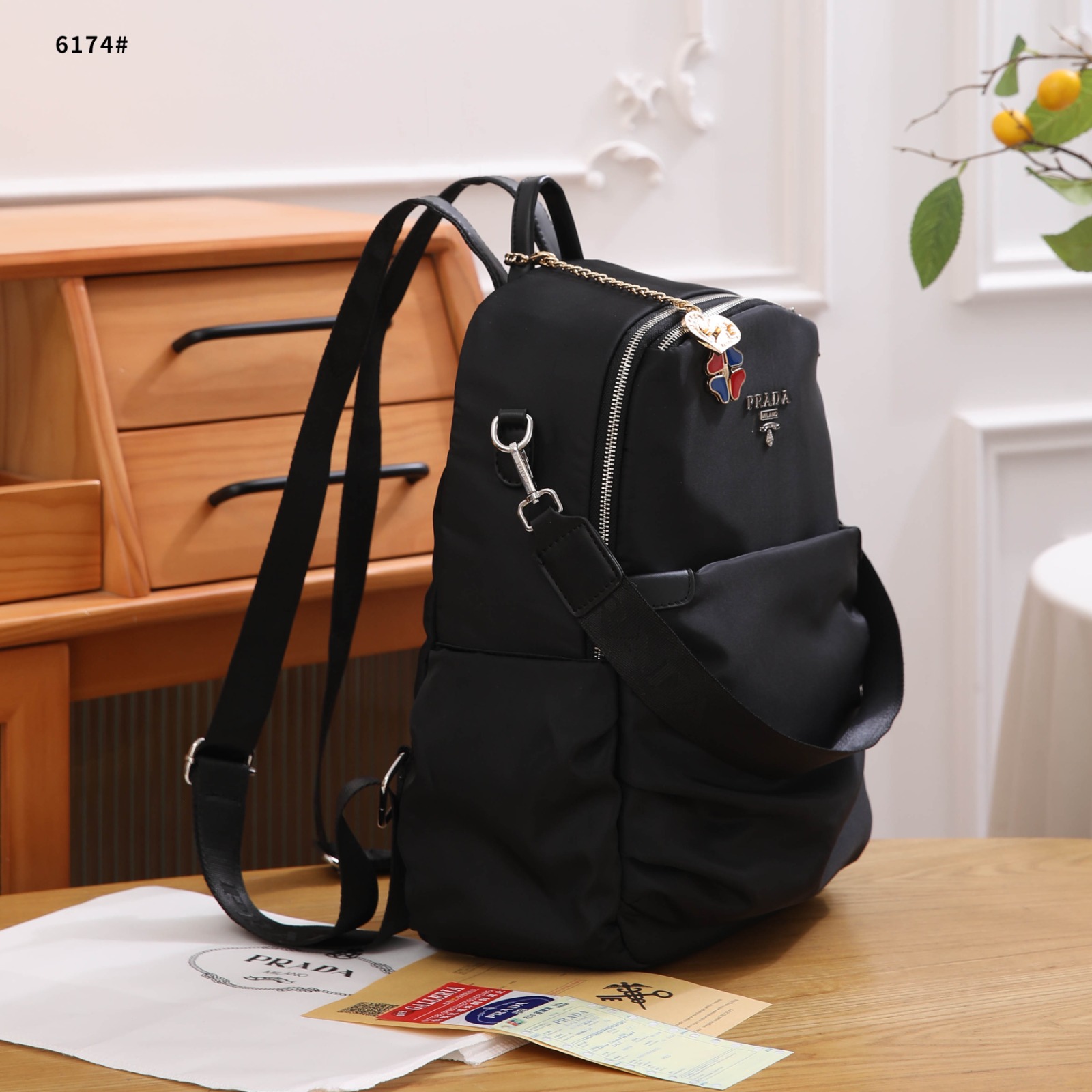 Tas Prada 6174 Nylon Backpack Shoulder Bag Semi Platinum (Kode