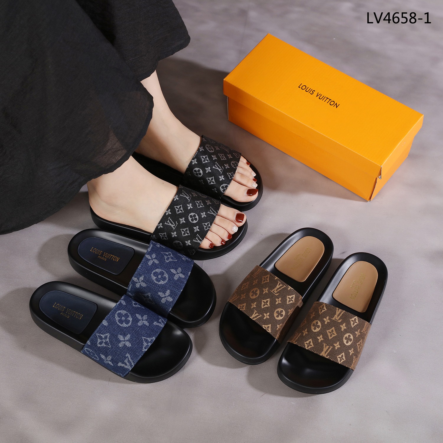 Sendal Louis Vuitton LV4658-1 Canvas Monogram Slide Sandals Semi