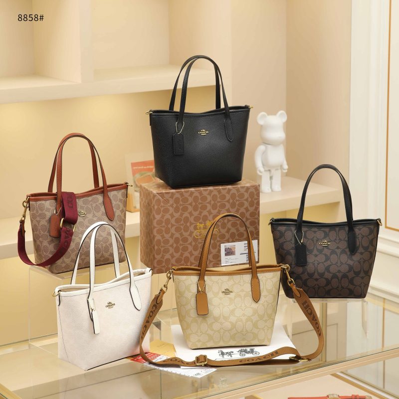 Tas Coach 8858 Leather and Signature Canvas Tote Bag Semi Platinum (Kode: COA1186)