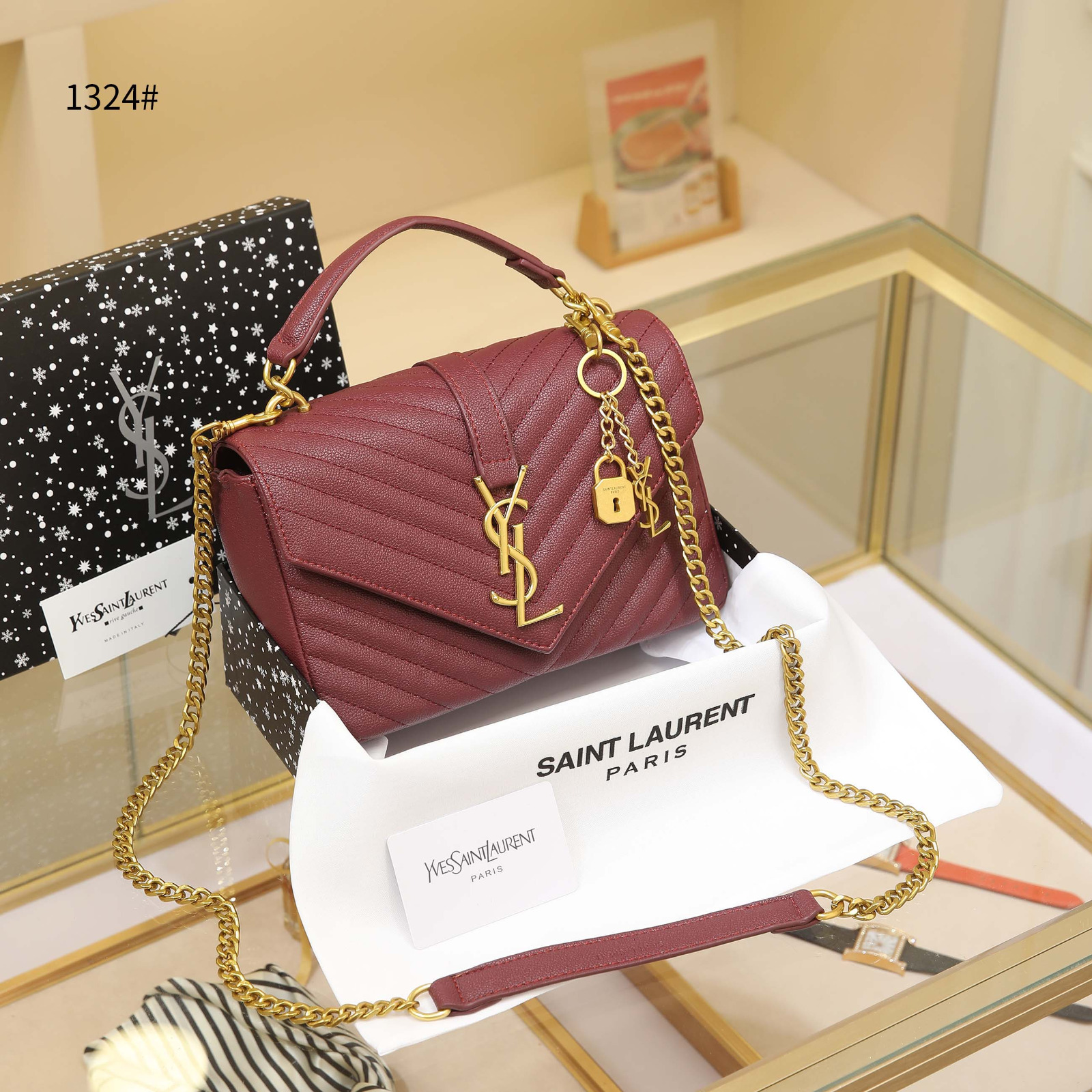 Tas YSL Yves Saint Laurent 1324 College Semi Platinum (Kode