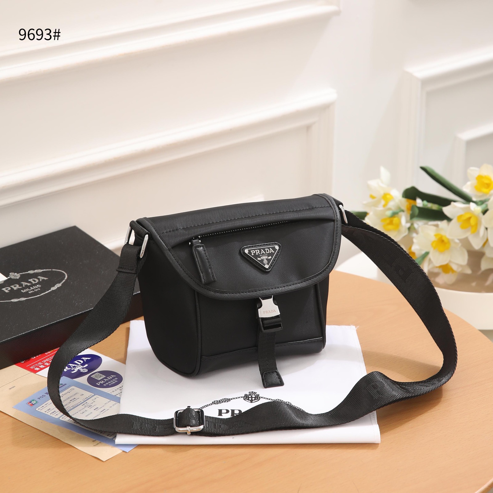 Tas Prada 9693 Enameled Metal Triangle Messenger Bag Semi Platinum ...