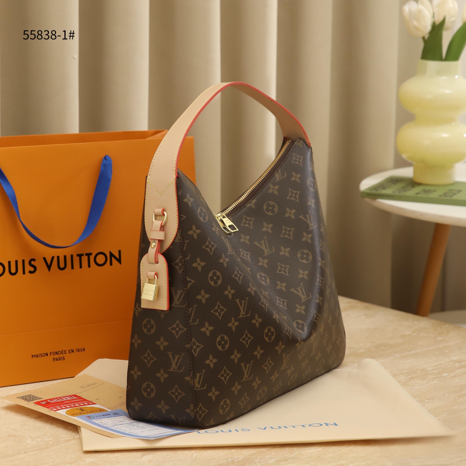 Tas Louis Vuitton 55838-1 Slouchy MM Monogram \u0026 Damier Semi Platinum (Kode:  LVT1255) - TasKW.com