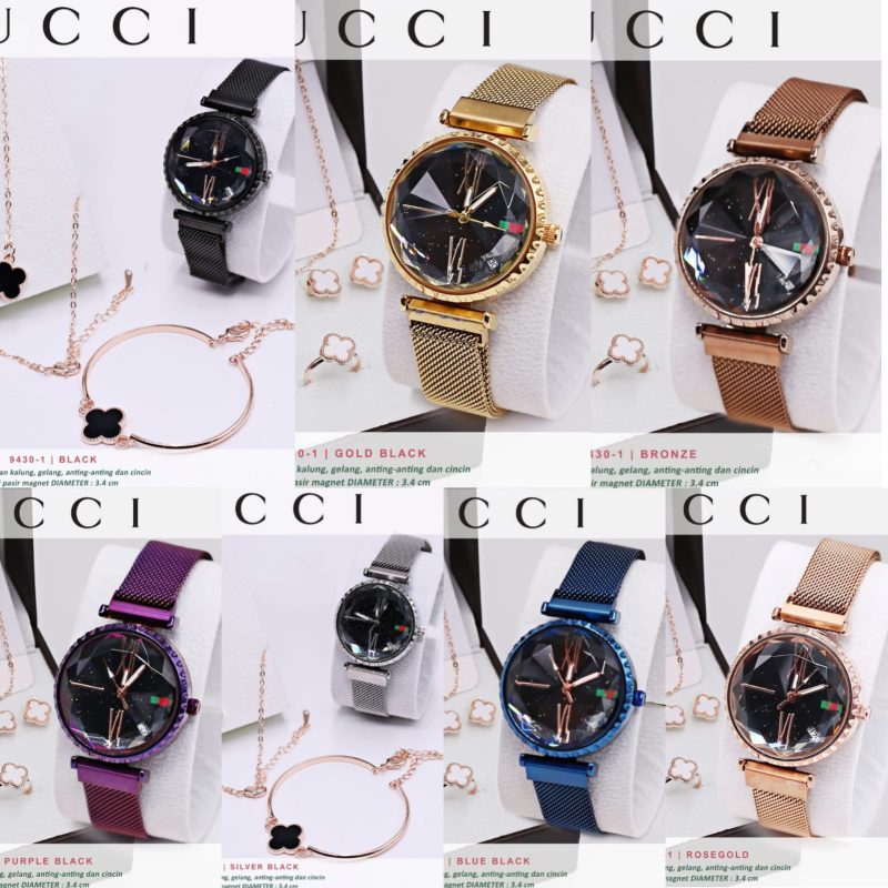 Jam Tangan Gucci + 1 Set Perhiasan 9430-1 Super (Kode: JMT269)