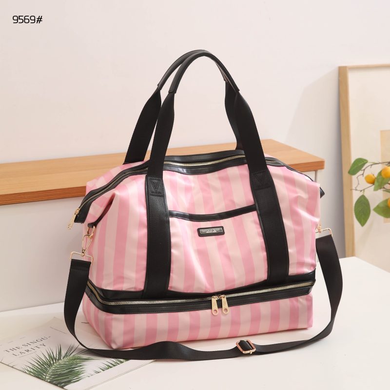 Tas Victoria Secret 9569 Iconic Stripe Pink Travel Bag Semi Platinum (Kode: VST105)
