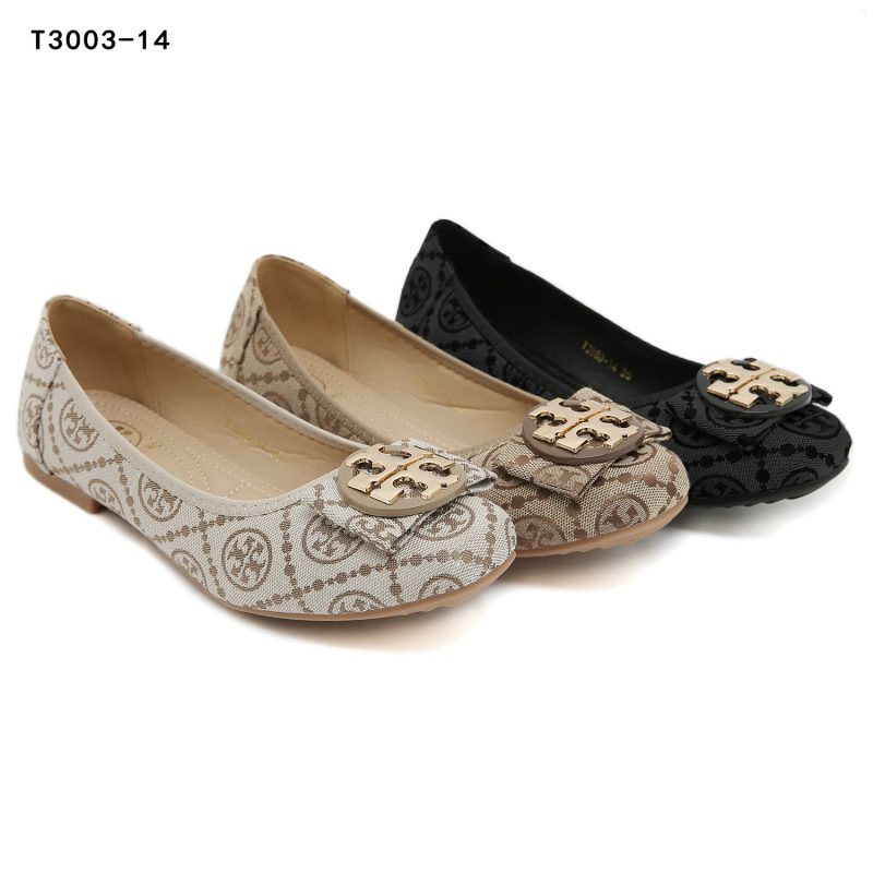 Sepatu Tory Burch T3003-14 T-Monogram Logo Bow Flat Heel Shoes Semi Premium (Kode: STB012)