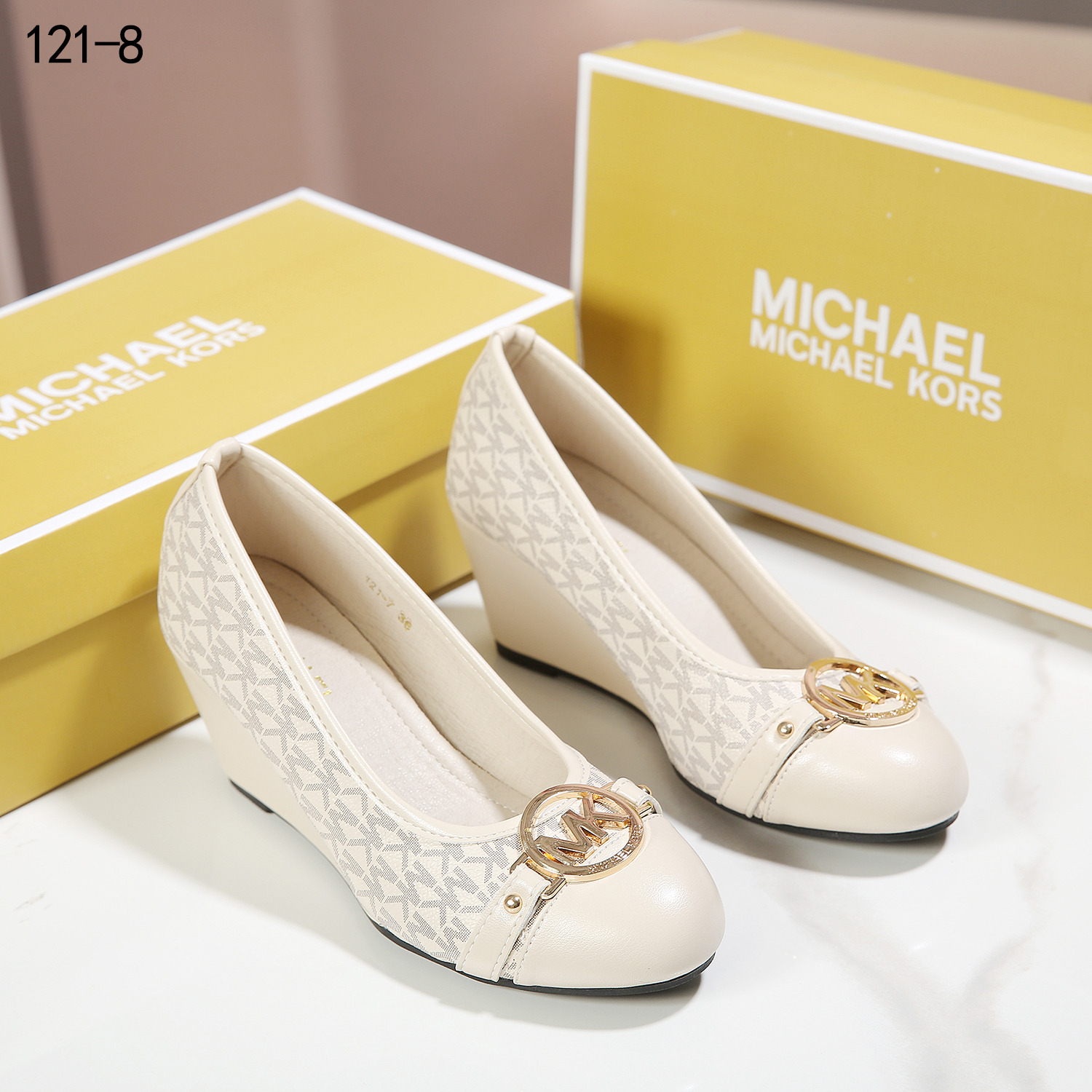 Sepatu MK Michael Kors 121-8 Wedges Semi Platinum (Kode: SMK005