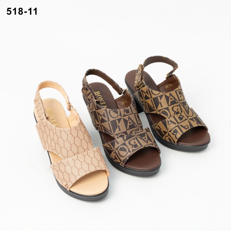 Sandal Bonia 518-11 Monogram Block Heel Sandals With Ankle Strap Semi Premium (Kode: SBN008)