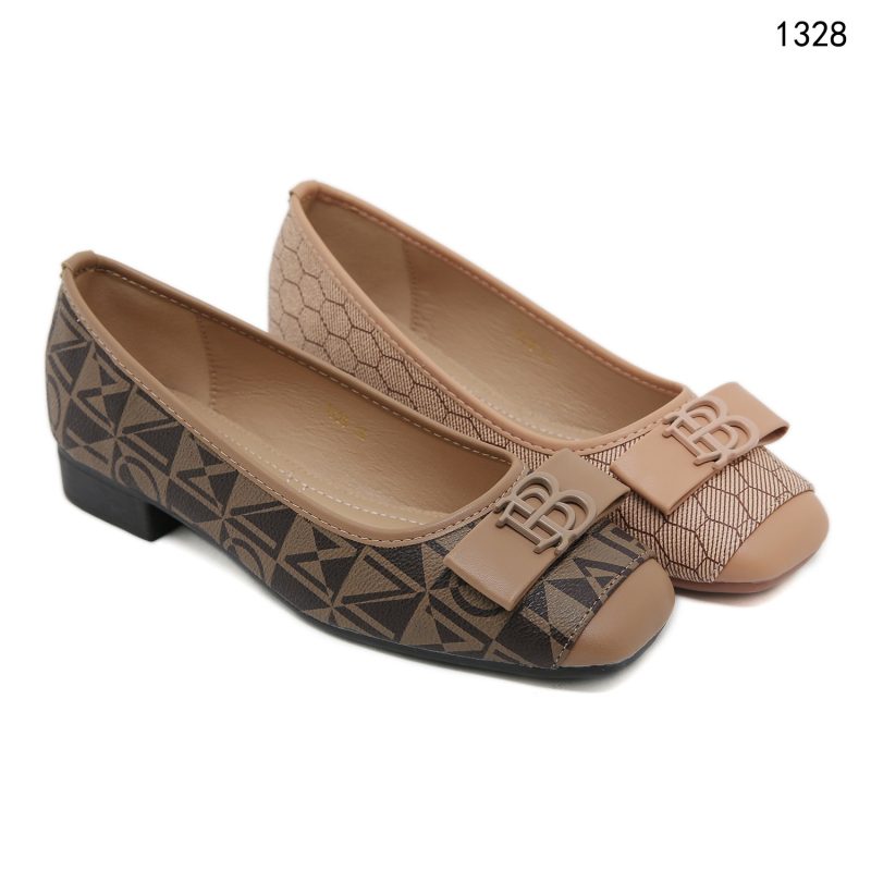 Sepatu Bonia 1328 Monogram Logo-B With Bow Mid Heel Semi Premium (Kode: SBN011)