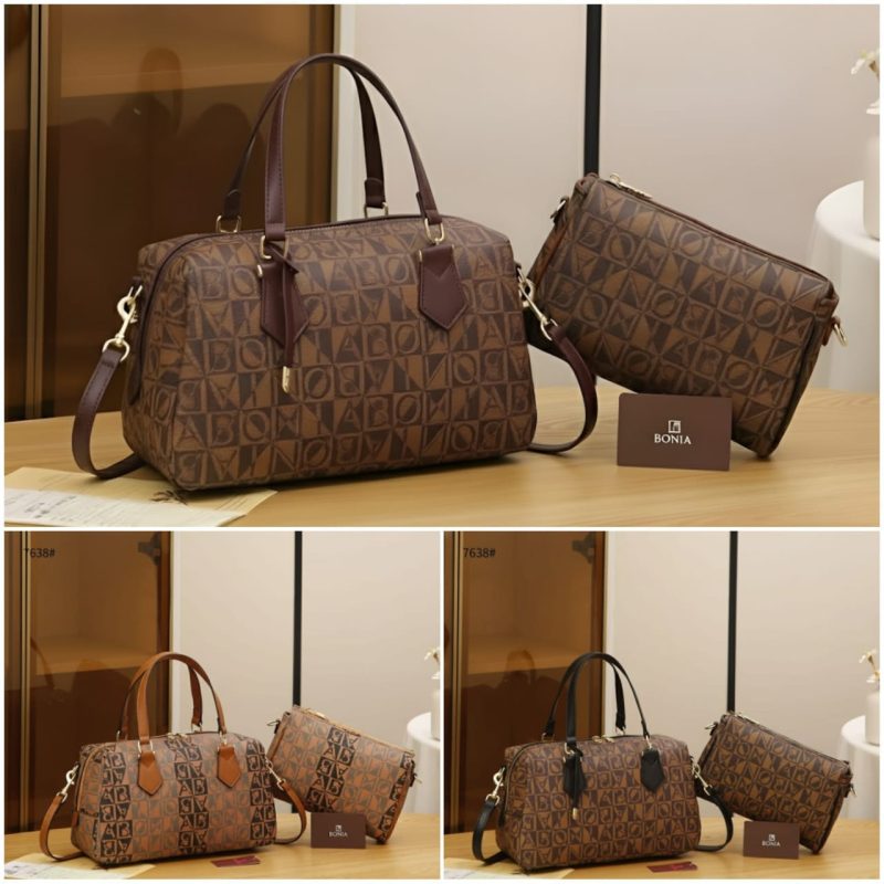 Tas Bonia 7638 Monogram Speedy Bag With SlingBag Semi Platinum (Kode: BON645)