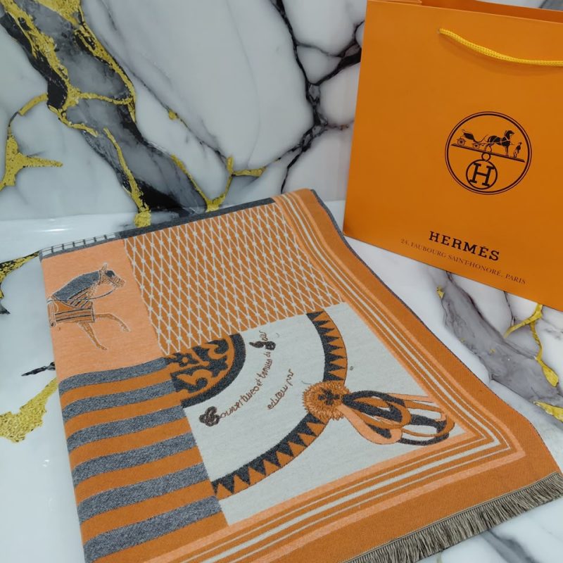 Syal Hermes Pashmina Syal Orange Chain H6060 VIP Grade 1:1 (Kode: PSH004)
