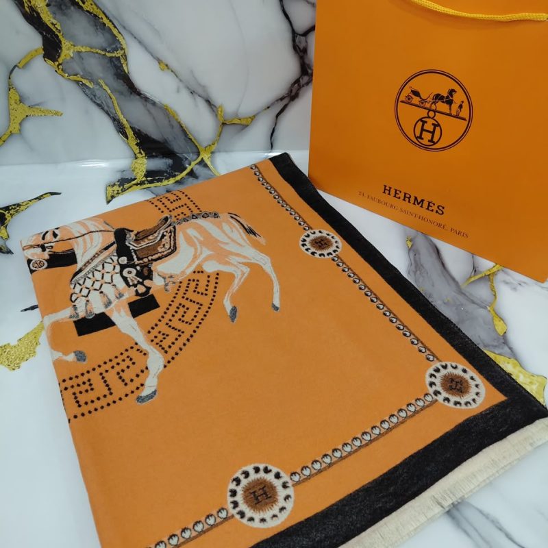 Syal Hermes Pashmina Syal Orange Horse H6161 VIP Grade 1:1 (Kode: PSH005)